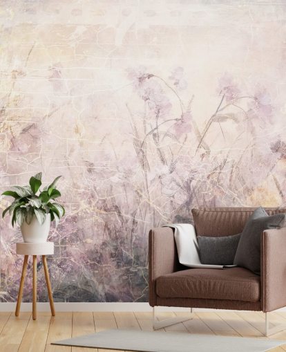 murale floreale viola personalizzabile chiamato Distressed Lilac Florals di Rafal Kulik