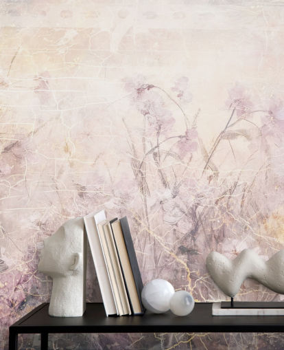 lila anpassningsbar blommig väggmålning som heter Distressed Lilac Florals av Rafal Kulik