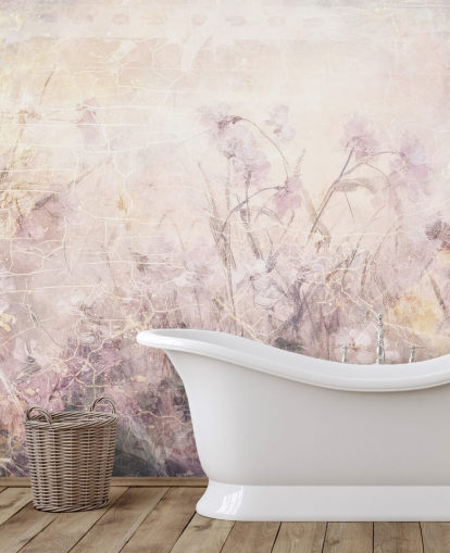 murale floreale viola personalizzabile chiamato Distressed Lilac Florals di Rafal Kulik