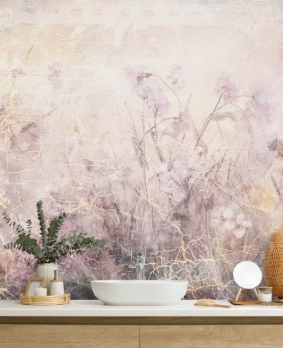 purple customisable floral wall mural called Distressed Lilac Florals by Rafal Kulik