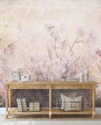murale floreale viola personalizzabile chiamato Distressed Lilac Florals di Rafal Kulik