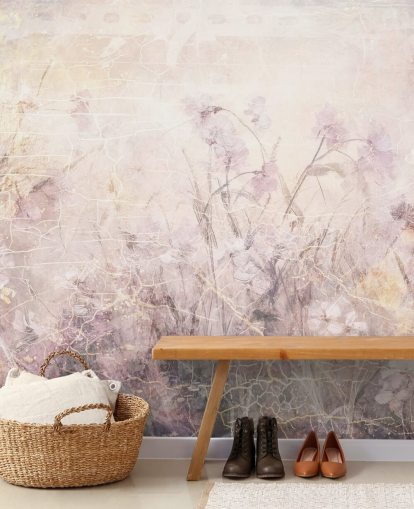 mural de parede floral personalizável roxo chamado Distressed Lilac Florals de Rafal Kulik