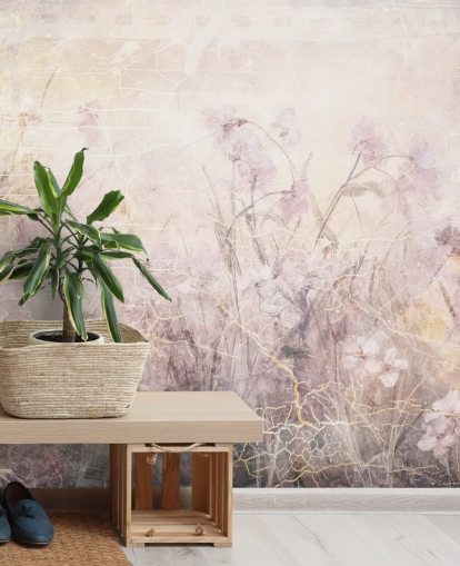 purple customisable floral wall mural called Distressed Lilac Florals by Rafal Kulik