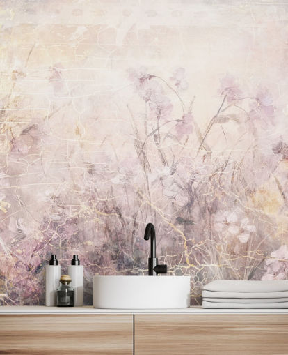 purple customisable floral wall mural called Distressed Lilac Florals by Rafal Kulik