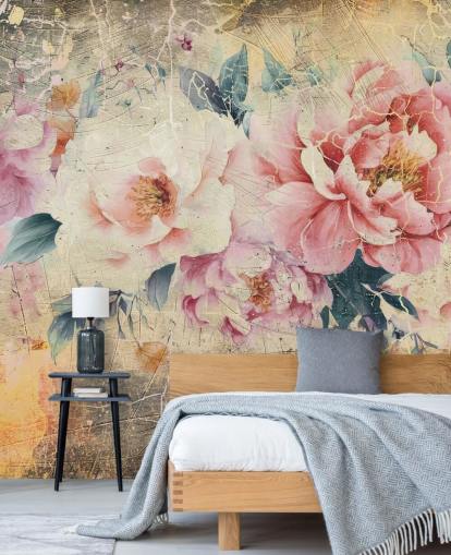 rosa och vit anpassningsbar vintage ros väggmålning som heter Distressed Pink Roses av Rafal Kulik rosa och vit anpassningsbar vintage ros väggmålning som heter Distressed Pink Roses av Rafal Kulik