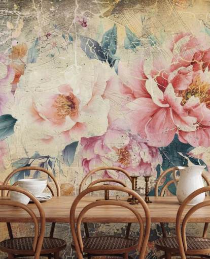 vaaleanpunainen ja valkoinen muokattava vintage-ruususeinämaalaus nimeltä Distressed Pink Roses by Rafal Kulik vaaleanpunainen ja valkoinen muokattava vintage-ruususeinämaalaus nimeltä Distressed Pink Roses by Rafal Kulik