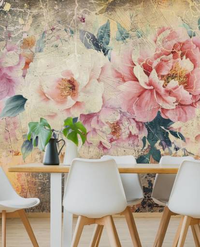 vaaleanpunainen ja valkoinen muokattava vintage-ruususeinämaalaus nimeltä Distressed Pink Roses by Rafal Kulik vaaleanpunainen ja valkoinen muokattava vintage-ruususeinämaalaus nimeltä Distressed Pink Roses by Rafal Kulik