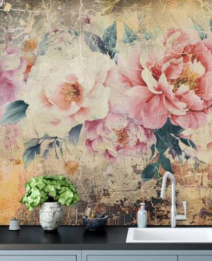 lyserød og hvid tilpasselig vintage rose vægmaleri kaldet Distressed Pink Roses af Rafal Kulik lyserød og hvid tilpasselig vintage rose vægmaleri kaldet Distressed Pink Roses af Rafal Kulik