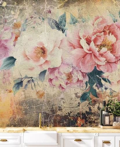 rosa og hvit tilpassbar vintage rose veggmaleri kalt Distressed Pink Roses av Rafal Kulik rosa og hvit tilpassbar vintage rose veggmaleri kalt Distressed Pink Roses av Rafal Kulik