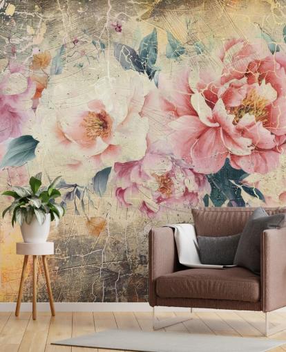 rosa och vit anpassningsbar vintage ros väggmålning som heter Distressed Pink Roses av Rafal Kulik rosa och vit anpassningsbar vintage ros väggmålning som heter Distressed Pink Roses av Rafal Kulik
