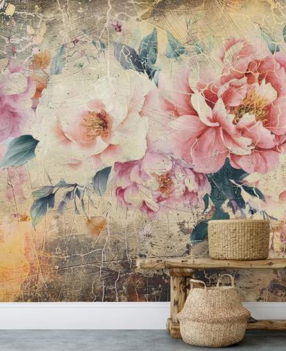 pink and white customisable vintage rose wall mural called Distressed Pink Roses by Rafal Kulik pink and white customisable vintage rose wall mural called Distressed Pink Roses by Rafal Kulik