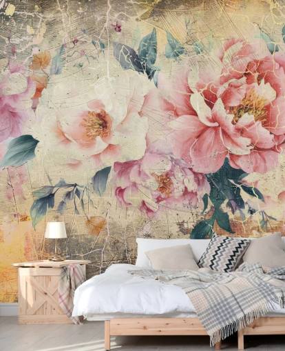 lyserød og hvid tilpasselig vintage rose vægmaleri kaldet Distressed Pink Roses af Rafal Kulik lyserød og hvid tilpasselig vintage rose vægmaleri kaldet Distressed Pink Roses af Rafal Kulik