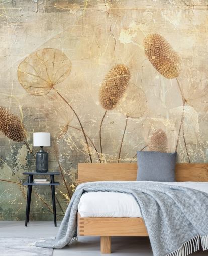 sepia custom vintage wallpaper mural called Distressed Reeds by Rafal Kulik