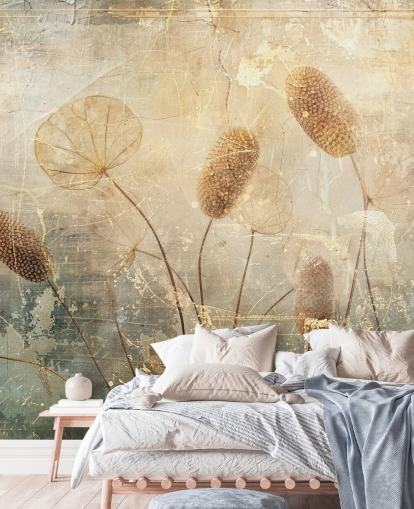 Tapeten-Wandbild im Vintage-Stil in Sepia mit dem Titel Distressed Reeds von Rafal Kulik