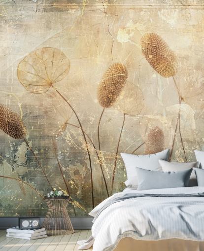 sepia anpassad vintage tapetväggmålning kallad Distressed Reeds av Rafal Kulik sepia anpassad vintage tapetväggmålning kallad Distressed Reeds av Rafal Kulik