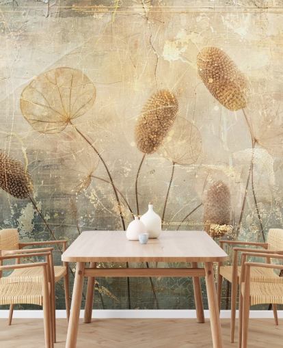 sepia op maat gemaakte vintage behangmuurschildering genaamd Distressed Reeds van Rafal Kulik sepia op maat gemaakte vintage behangmuurschildering genaamd Distressed Reeds van Rafal Kulik