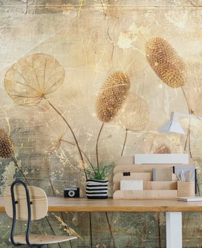 sepia custom vintage wallpaper mural called Distressed Reeds by Rafal Kulik