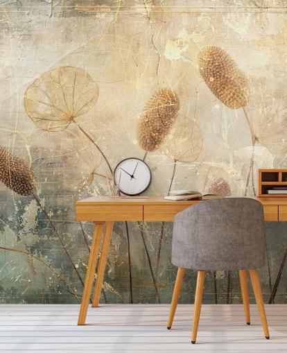 sepia op maat gemaakte vintage behangmuurschildering genaamd Distressed Reeds van Rafal Kulik