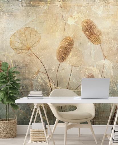 sepia custom vintage wallpaper mural called Distressed Reeds by Rafal Kulik