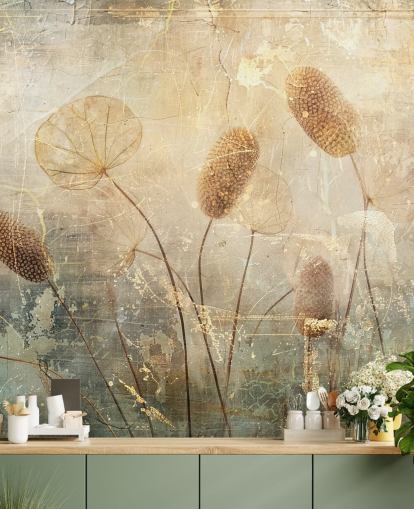mural de papel pintado vintage personalizado en sepia llamado Distressed Reeds de Rafal Kulik mural de papel pintado vintage personalizado en sepia llamado Distressed Reeds de Rafal Kulik