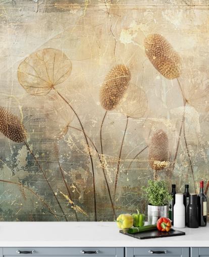 Tapeten-Wandbild im Vintage-Stil in Sepia mit dem Titel Distressed Reeds von Rafal Kulik
