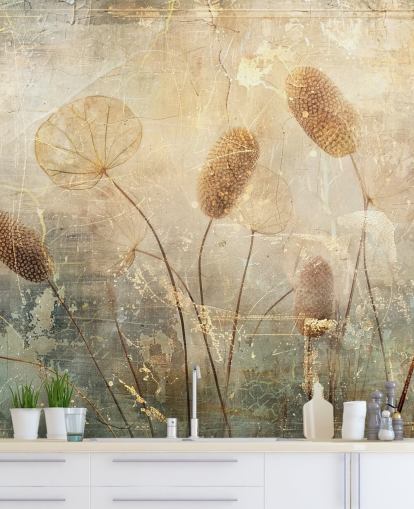 sepia custom vintage wallpaper mural called Distressed Reeds by Rafal Kulik