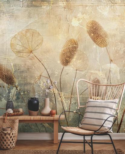 sepia anpassad vintage tapetväggmålning kallad Distressed Reeds av Rafal Kulik