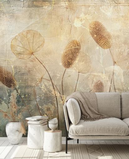 Tapeten-Wandbild im Vintage-Stil in Sepia mit dem Titel Distressed Reeds von Rafal Kulik