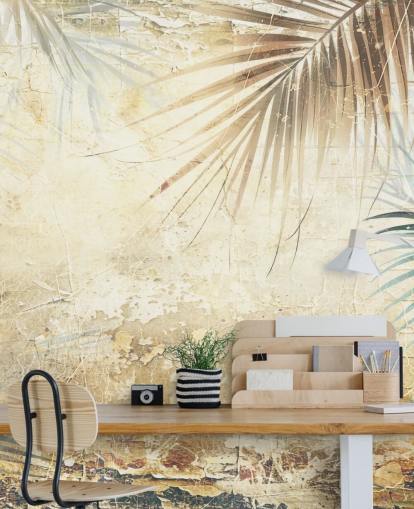 sepia aanpasbare jungle muurschildering genaamd Distressed Sepia Jungle II van Rafal Kulik