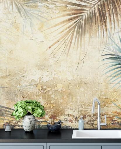 mural de pared de la jungla personalizable en sepia llamado Distressed Sepia Jungle II de Rafal Kulik