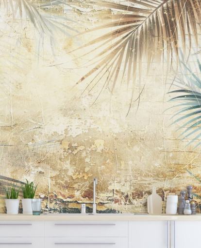 sepia aanpasbare jungle muurschildering genaamd Distressed Sepia Jungle II van Rafal Kulik