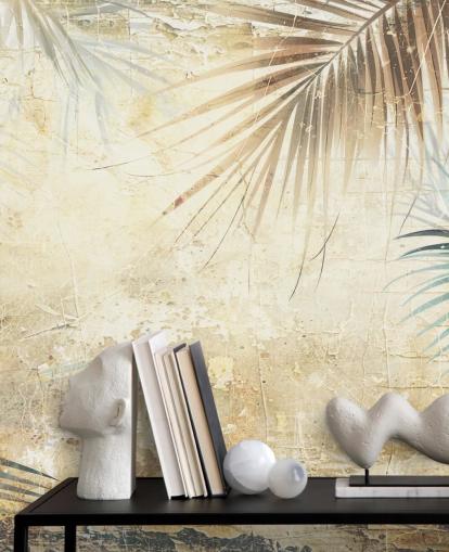 murale con giungla personalizzabile color seppia chiamato Distressed Sepia Jungle II di Rafal Kulik