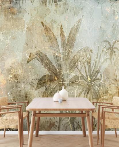 mural de parede de selva personalizável em sépia chamado Distressed Sepia Jungle de Rafal Kulik