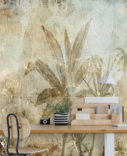 mural de parede de selva personalizável em sépia chamado Distressed Sepia Jungle de Rafal Kulik