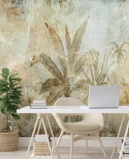 mural de pared de la jungla personalizable en sepia llamado Distressed Sepia Jungle de Rafal Kulik