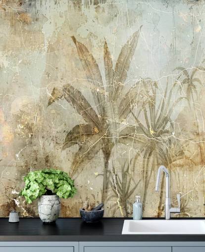 mural de pared de la jungla personalizable en sepia llamado Distressed Sepia Jungle de Rafal Kulik