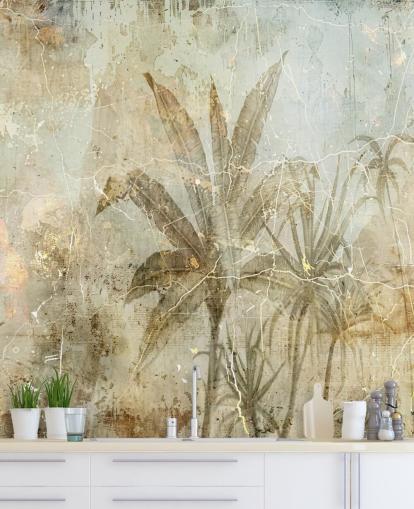 sepia customisable jungle wall mural called Distressed Sepia Jungle by Rafal Kulik