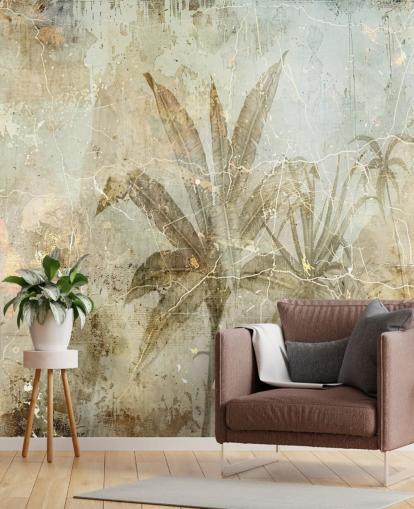 murale con giungla personalizzabile color seppia chiamato Distressed Sepia Jungle di Rafal Kulik