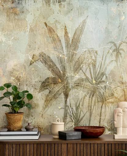 mural de parede de selva personalizável em sépia chamado Distressed Sepia Jungle de Rafal Kulik