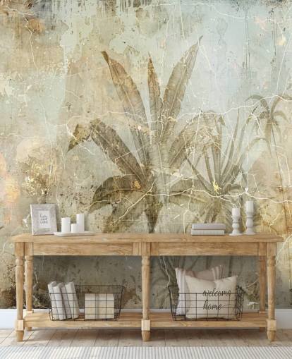 fresque murale de la jungle personnalisable en sépia appelée Distressed Sepia Jungle par Rafal Kulik