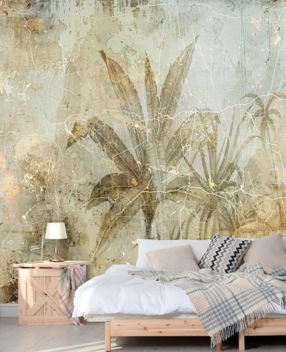 mural de pared de la jungla personalizable en sepia llamado Distressed Sepia Jungle de Rafal Kulik