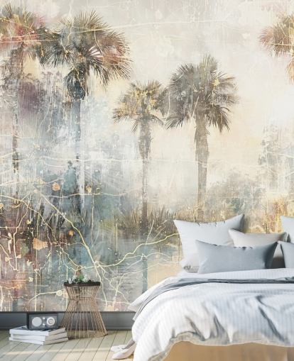 anpassningsbar vintage djungel väggmålning som heter Distressed Tropical Palm Trees II av Rafal Kulik anpassningsbar vintage djungel väggmålning som heter Distressed Tropical Palm Trees II av Rafal Kulik
