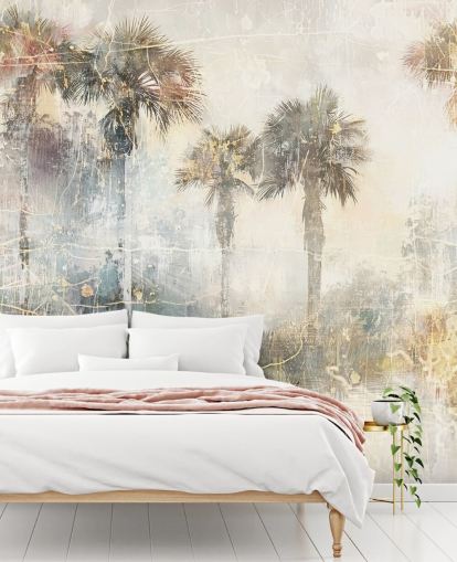 anpassbares Vintage-Dschungel-Wandbild namens Distressed Tropical Palm Trees II von Rafal Kulik anpassbares Vintage-Dschungel-Wandbild namens Distressed Tropical Palm Trees II von Rafal Kulik