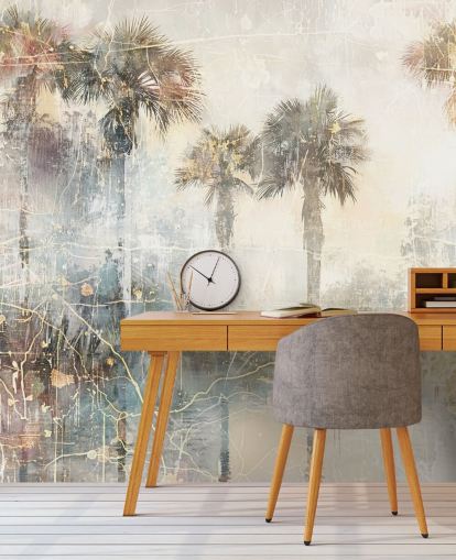 customisable vintage jungle wall mural called Distressed Tropical Palm Trees II by Rafal Kulik