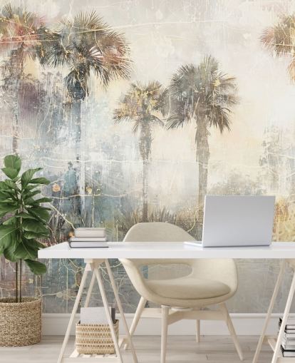anpassbares Vintage-Dschungel-Wandbild namens Distressed Tropical Palm Trees II von Rafal Kulik anpassbares Vintage-Dschungel-Wandbild namens Distressed Tropical Palm Trees II von Rafal Kulik