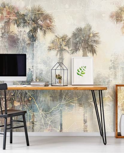 fresque murale vintage personnalisable dans la jungle appelée Distressed Tropical Palm Trees II par Rafal Kulik fresque murale vintage personnalisable dans la jungle appelée Distressed Tropical Palm Trees II par Rafal Kulik