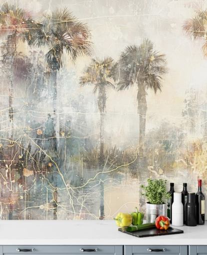 anpassbares Vintage-Dschungel-Wandbild namens Distressed Tropical Palm Trees II von Rafal Kulik