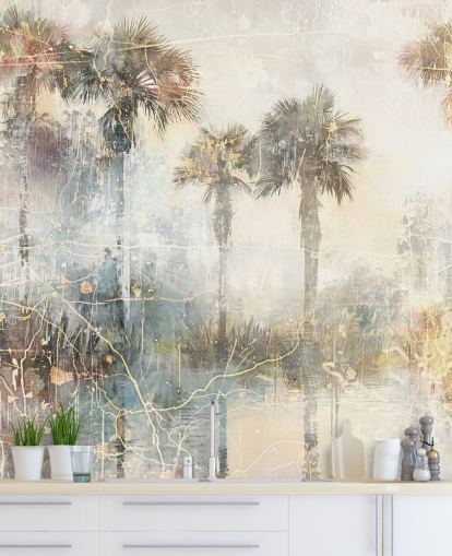 customisable vintage jungle wall mural called Distressed Tropical Palm Trees II by Rafal Kulik customisable vintage jungle wall mural called Distressed Tropical Palm Trees II by Rafal Kulik