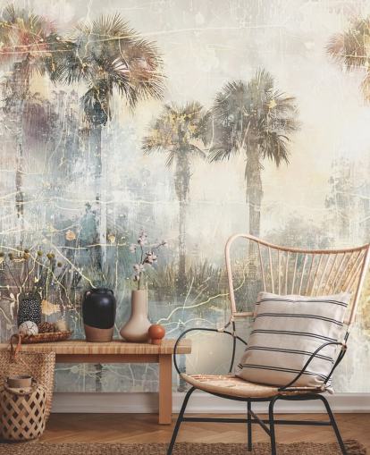 customisable vintage jungle wall mural called Distressed Tropical Palm Trees II by Rafal Kulik customisable vintage jungle wall mural called Distressed Tropical Palm Trees II by Rafal Kulik