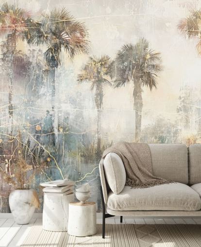 tilpasselig vintage jungle vægmaleri kaldet Distressed Tropical Palm Trees II af Rafal Kulik tilpasselig vintage jungle vægmaleri kaldet Distressed Tropical Palm Trees II af Rafal Kulik
